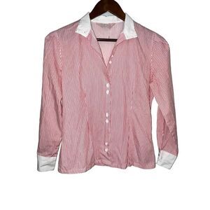 Women's Classic Directions Red & White Striped Button Down Shirt